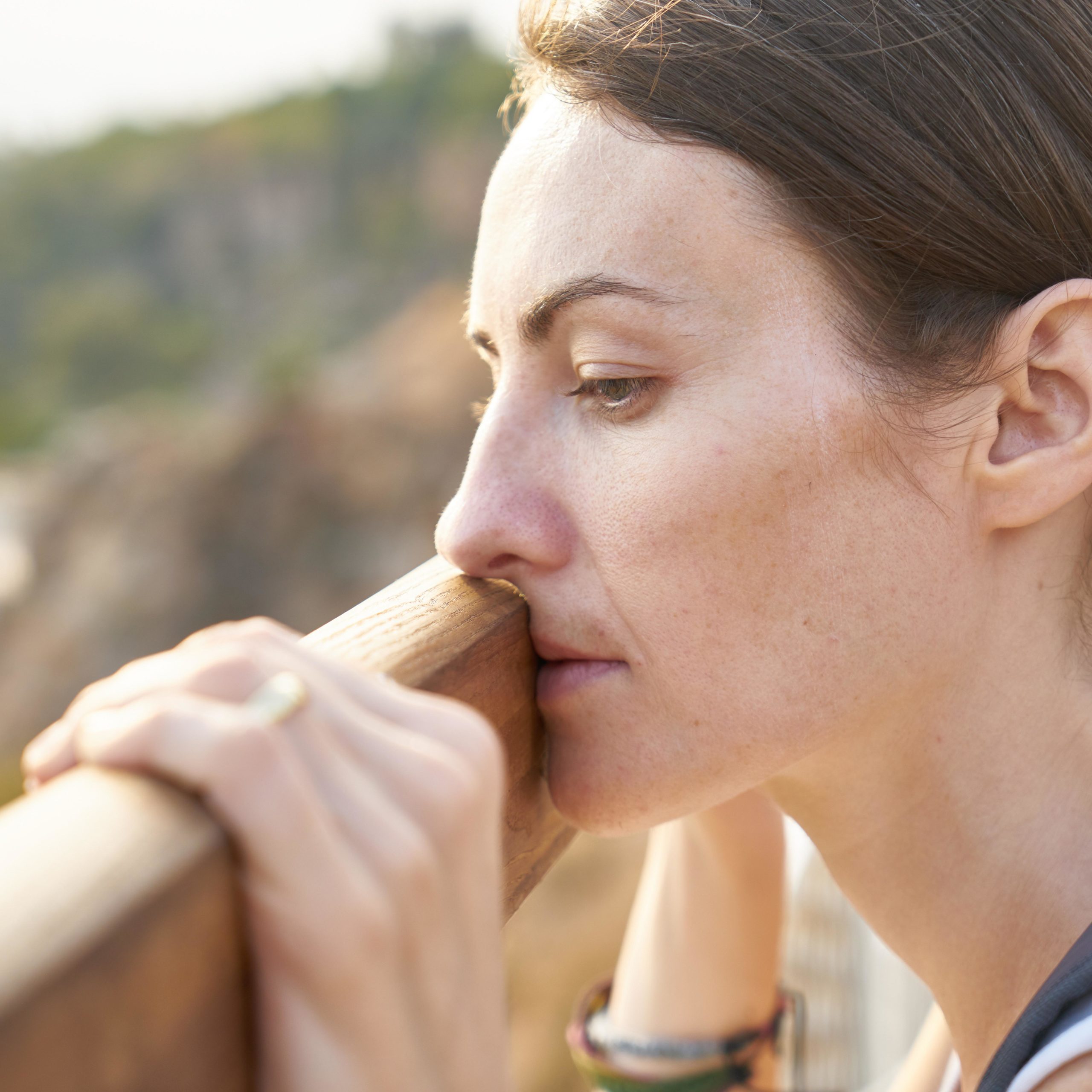 caucasian woman looking depressed