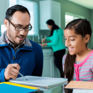 dad helping daughter with homework