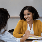 Meeting with a female client stock photo