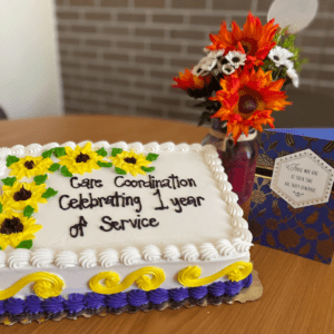 care coordination cake for one year anniversary