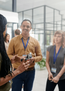 group of coworkers talking